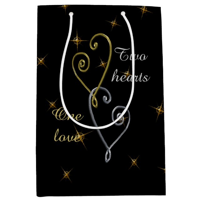 Sac Cadeau Moyen Deux coeurs un anniversaire d'amour (Devant)