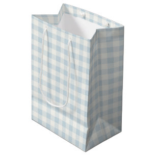 Sac Cadeau Moyen Déversoir de Mariage à Rayures Ecossaises Bleu Cla