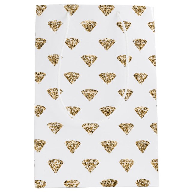 Sac Cadeau Moyen Diamants de Parties scintillant d'or (Devant)