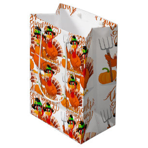 Sac Cadeau Moyen Dinde fermière de Thanksgiving