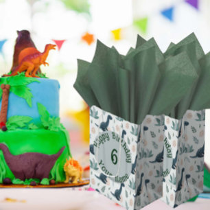 Sac Cadeau Moyen Dinosaure bleu personnalisé avec feuillage et oeuf