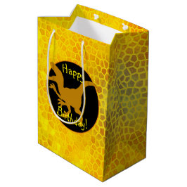 Sac Cadeau Moyen Dinosaure D'Or Cachez Un Joyeux Anniversaire !