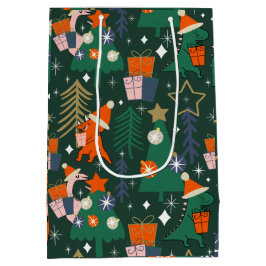 Sac Cadeau Moyen Dinosaure Noël Vert fête