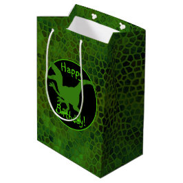 Sac Cadeau Moyen Dinosaure Vert Cachez Un Joyeux Anniversaire !