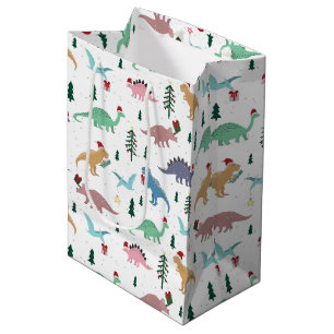 Sac Cadeau Moyen Dinosaures festifs Motif de Noël