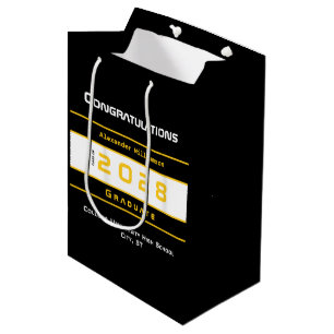 Sac Cadeau Moyen Diplômé Jaune Noir Blanc