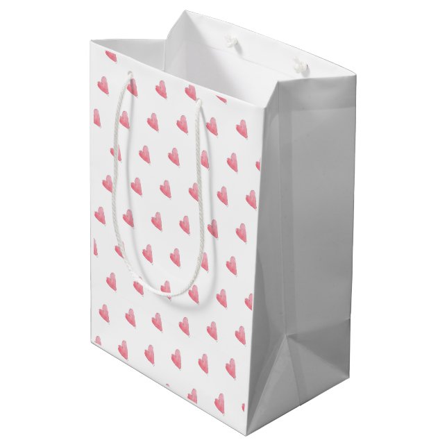 Sac Cadeau Moyen Douce Coeur Motif Aquarelle Art Rouge (Dos Angle)