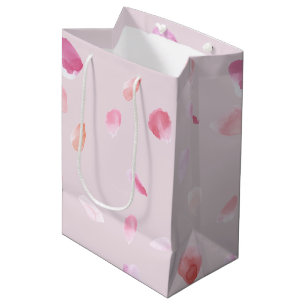 Sac Cadeau Moyen Douce Rose Pêche Pétales Floraux Shower de Mariée