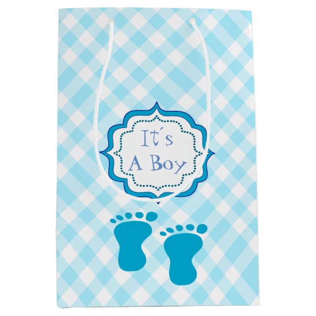 Sac Cadeau Moyen Douche de bébé, c'est un garçon (Devant)