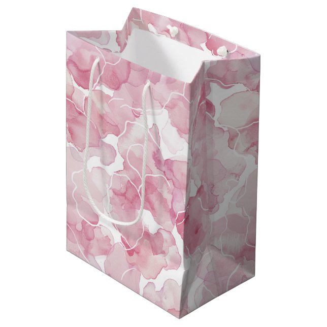 Sac Cadeau Moyen Douche de Mariage Rose Abstraite Chic (Devant Angle)