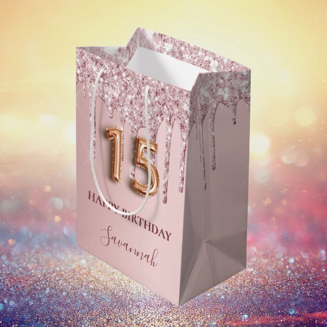 Sac Cadeau Moyen Douilles roses de Quinceanera (Créateur téléchargé)