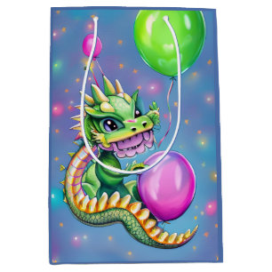 Sac Cadeau Moyen Dragon d'anniversaire mignon avec ballons