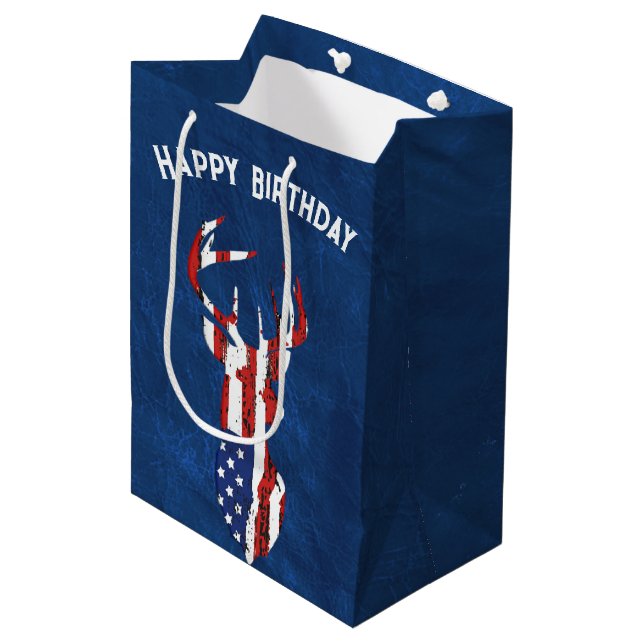 Sac Cadeau Moyen Drapeau américain cerf en cuir (Devant Angle)