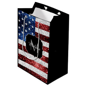 Sac Cadeau Moyen Drapeau américain rouge blanc brillant parties sci