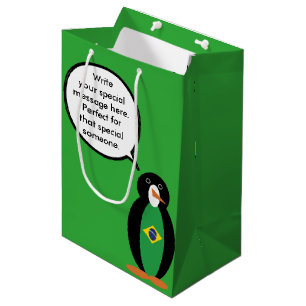 Sac Cadeau Moyen Drapeau brésilien parlant Ms Penguin personnalisé 