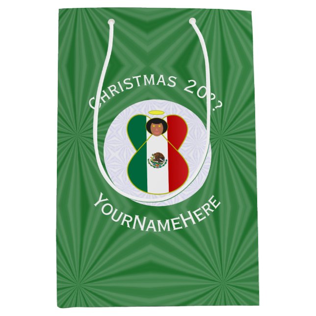 Sac Cadeau Moyen Drapeau de Noël de l'ange mexicain personnalisé (Devant)