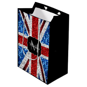 Sac Cadeau Moyen Drapeau rouge bleu blanc brillant parties scintill