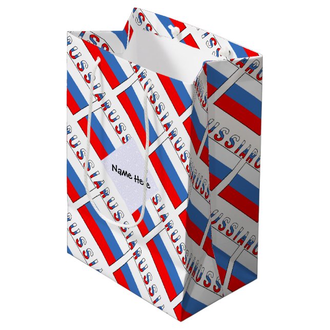 Sac Cadeau Moyen Drapeau russe avec votre nom (Devant Angle)