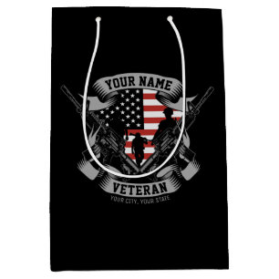 Sac Cadeau Moyen Drapeau USA personnalisé de Vétéran Américain Fier