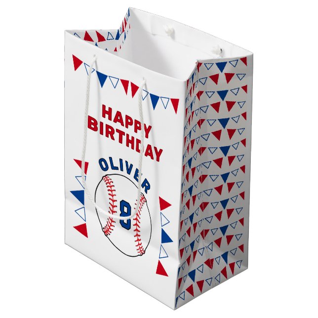 Sac Cadeau Moyen Drapeaux de baseball Ball Bunting Anniversaire de  (Devant Angle)