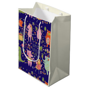 Sac Cadeau Moyen Drôle Cartoon Animaux Chanter Joyeux Anniversaire