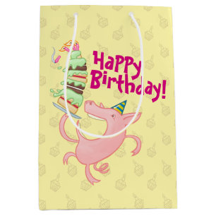 Sac Cadeau Moyen Drôle Cochon Joyeux Anniversaire ! Carton de gâtea