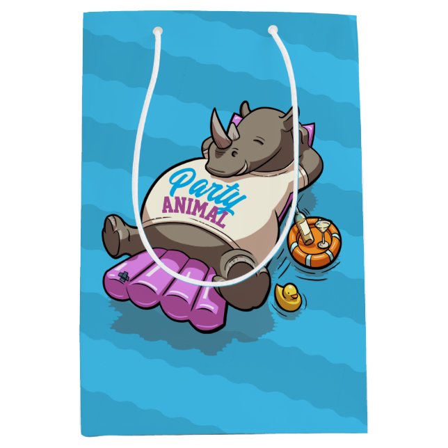 Sac Cadeau Moyen Drôle Rhino Party Animal Pool Inflatable Dessin (Devant)