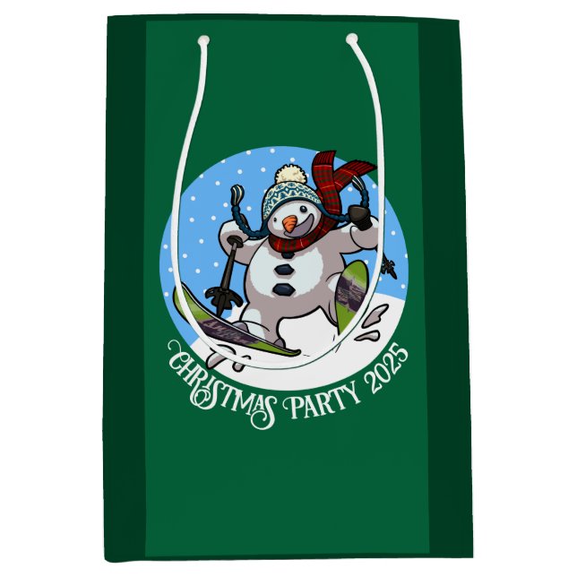 Sac Cadeau Moyen Drôle Snowman Ski fête de Noël 2025 Cartoon (Devant)