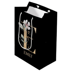 Sac Cadeau Moyen E Monogramme Floral Personnalisé