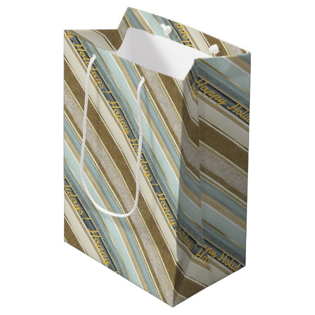 Sac Cadeau Moyen Earth Tones Gold Christmas Motif#28 ID1009 (Devant Angle)
