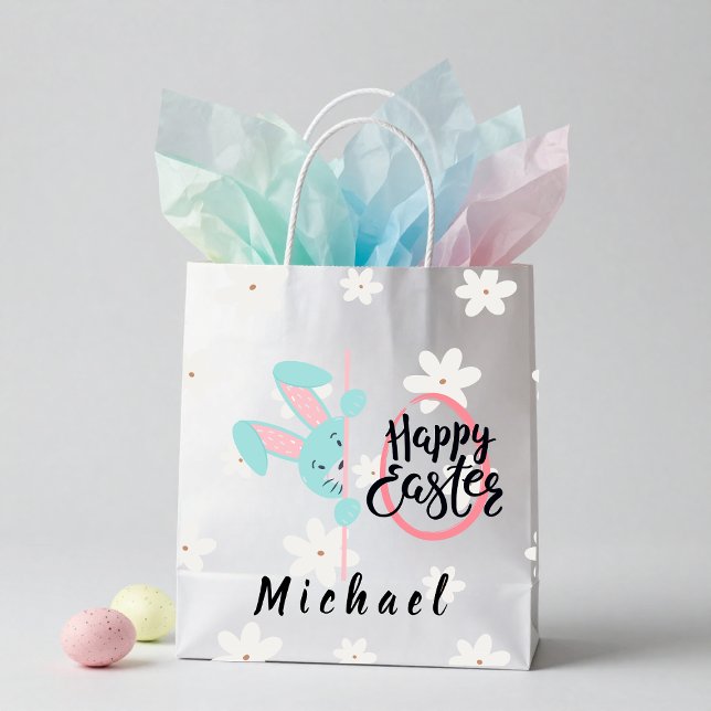 Sac Cadeau Moyen Easter Blue Bunny Personalized Gift Bag (Créateur téléchargé)