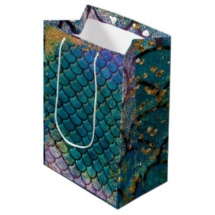 Sac Cadeau Moyen Écailles de poisson sirène glamour sarcelle violet