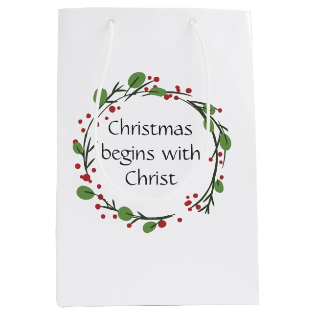Sac Cadeau Moyen Écriture chrétienne de Noël (Devant)