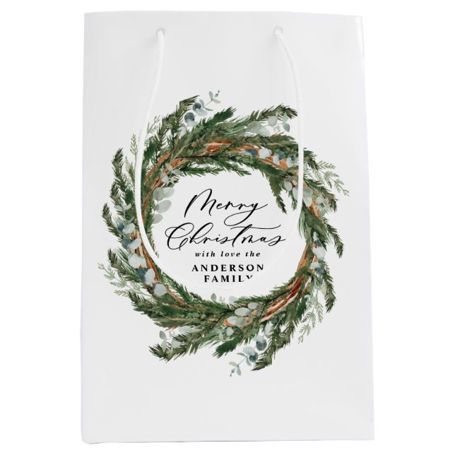 Sac Cadeau Moyen Écriture de feuille minimale moderne Noël (Devant)