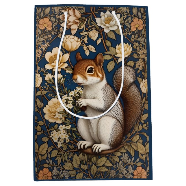 Sac Cadeau Moyen Écureuil Avec Fleurs Acacia William Morris (Devant)