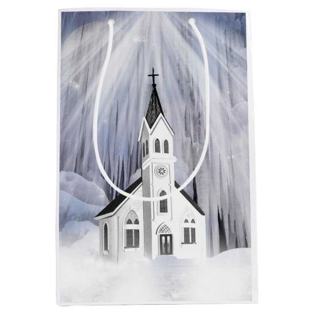 Sac Cadeau Moyen Église de Noël (Devant)