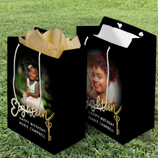 Sac Cadeau Moyen Eighteen gold custom photo 18th birthday
