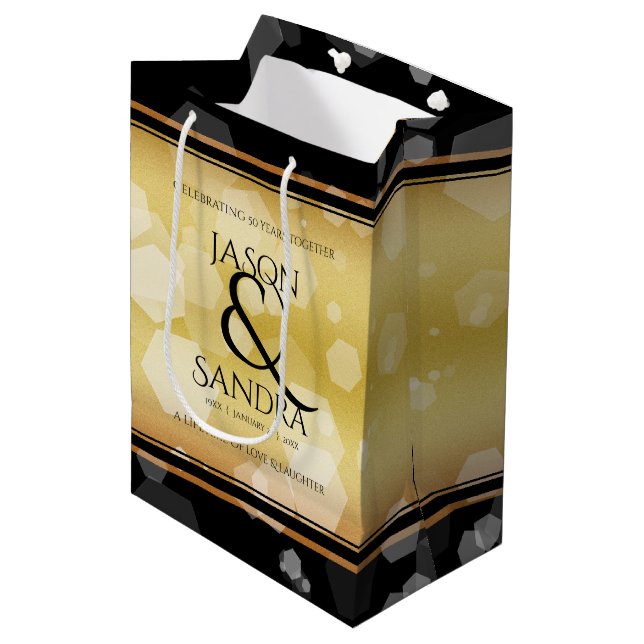 Sac Cadeau Moyen Élégant 50e anniversaire de Mariage d'or (Devant Angle)