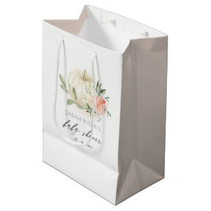 Sac Cadeau Moyen Elégant Baby shower floral blanc Citrouille