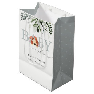 Sac Cadeau Moyen Élégant Baby shower Pastel Cute Lion Foliage