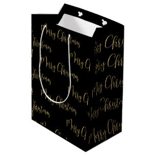 Sac Cadeau Moyen Élégant Black Gold Joyeux Noël