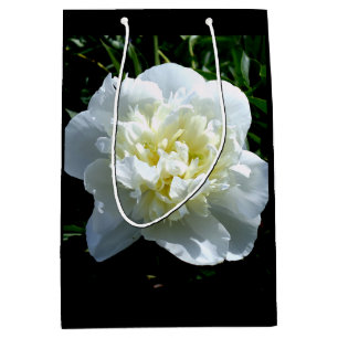 Sac Cadeau Moyen Elégant blanc peony floral blanc photo