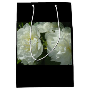 Sac Cadeau Moyen Elégant blanc peony floral blanc photo