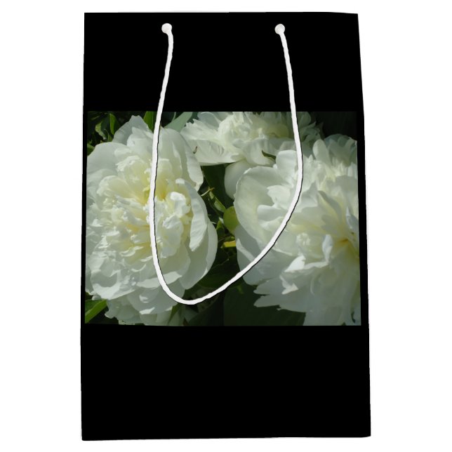 Sac Cadeau Moyen Elégant blanc peony floral blanc photo (Devant)