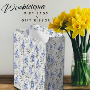 Sac Cadeau Moyen Élégant Bleu Delphinium Floral