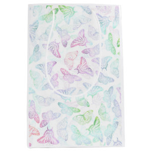 Sac Cadeau Moyen Elégant bleu violet Parties scintillant papillon