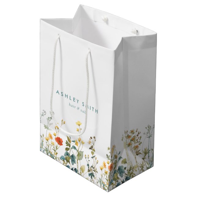 Sac Cadeau Moyen Élégant domaine Fleur sauvage (Devant Angle)