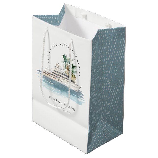 Sac Cadeau Moyen Elégant Dusky Cruise Ship Palm Mariage marin (Devant Angle)