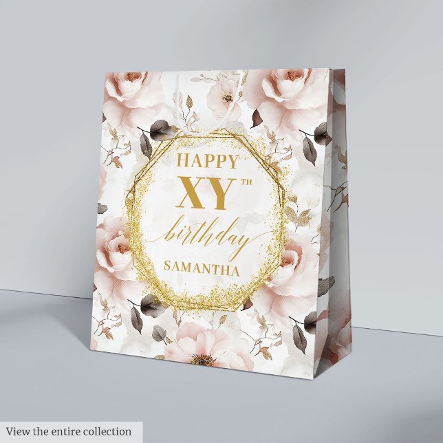 Sac Cadeau Moyen Elegant Dusty Pink Rustic Gold Birthday Gift Bag (Elegant Dusty Pink Rustic Gold Birthday Gift Bag

)