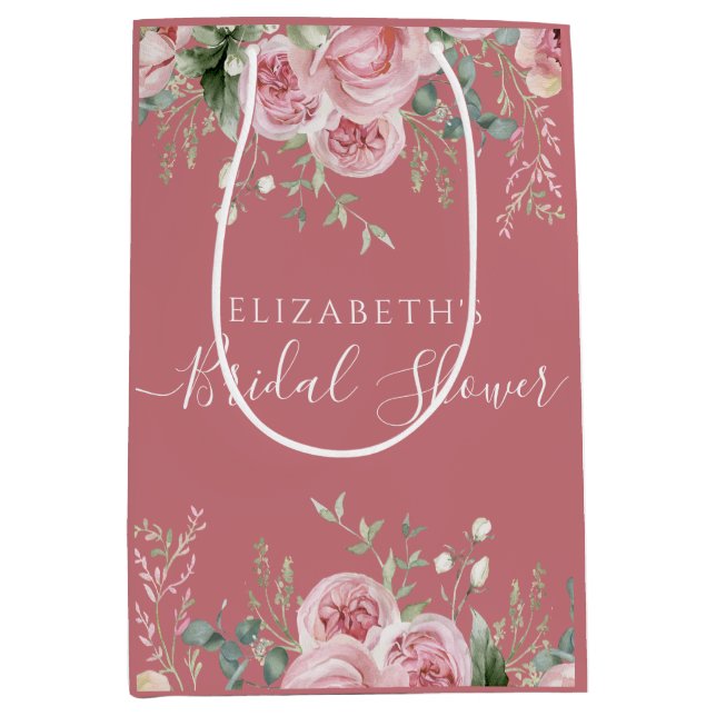 Sac Cadeau Moyen Elegant Eucalyptus & Pink Roses Invite (Devant)